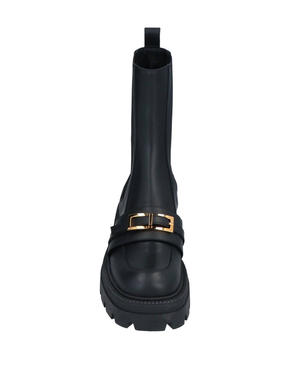 Sergio Rossi Black Leather Chelsea Lug Boot with Gold Accent